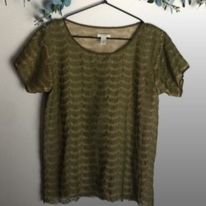 EUC J. Crew Lace Overlay Blouse in Olive